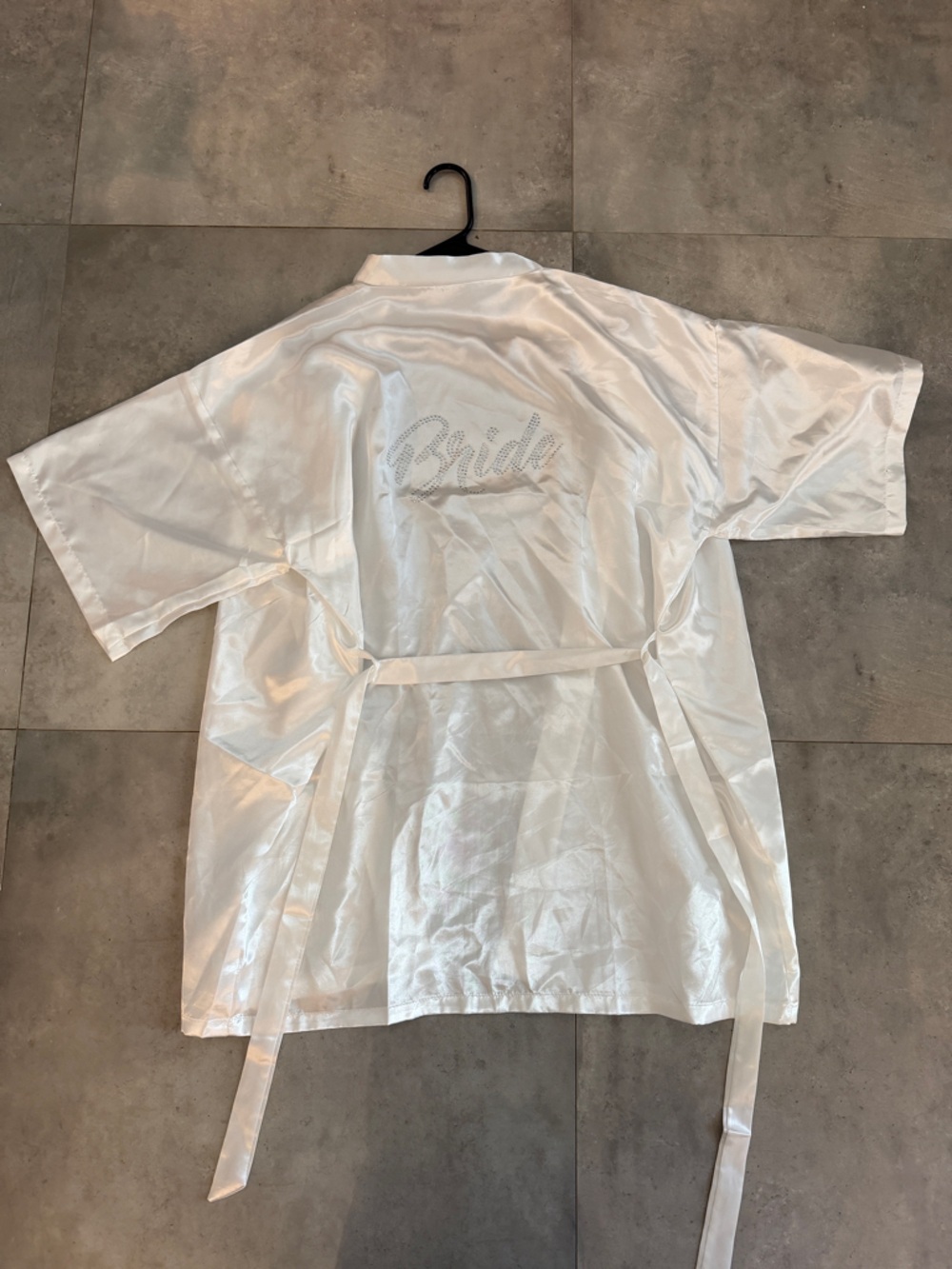 White Satin 'Bride' Robe with Rhinestone Script - Picture 5 of 6